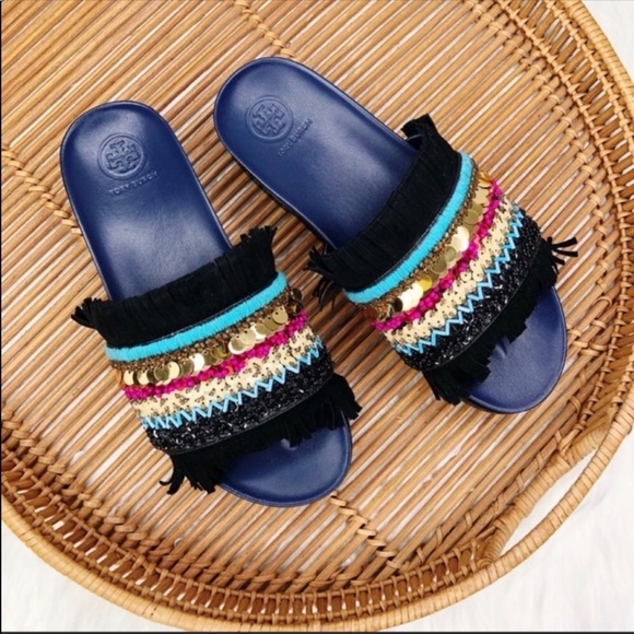Tory Burch Isle Slide Sheep Napa Suede Boho Sandal